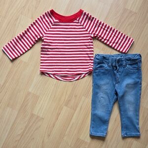 Cat & Jack Jegging and Long Sleeve Red/white Striped Tee 12m